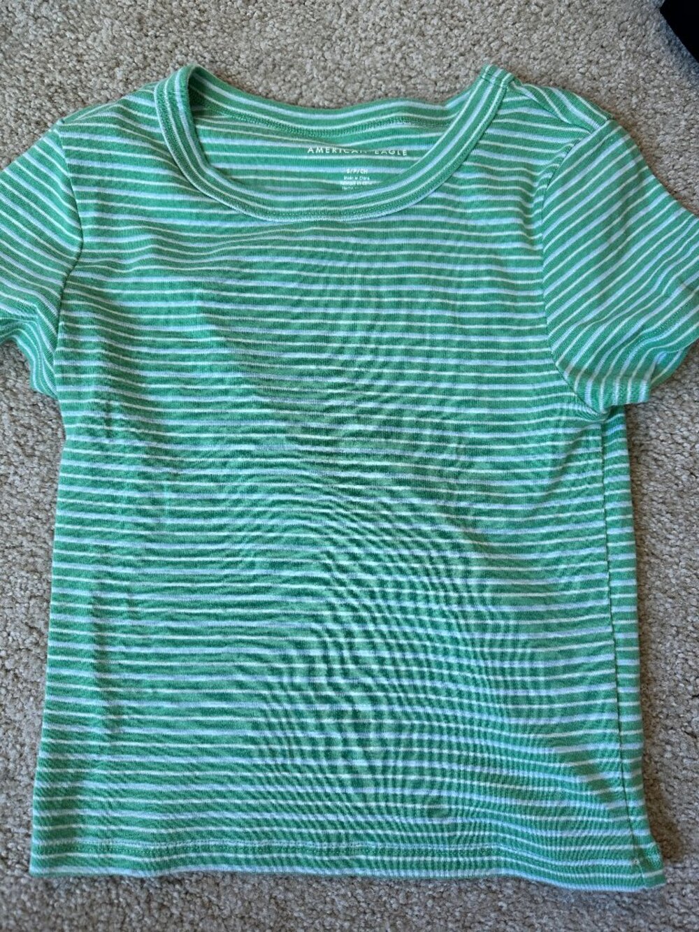 American Eagle Green Stripe Crop Tee, size small